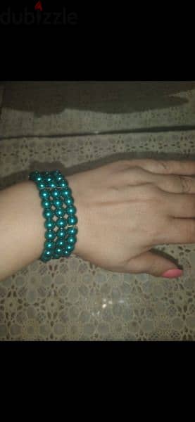 necklace green emerald set pearl necklace +2 bracelets 4