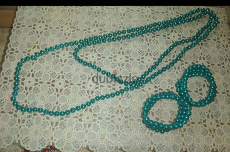 necklace green emerald set pearl necklace +2 bracelets 6