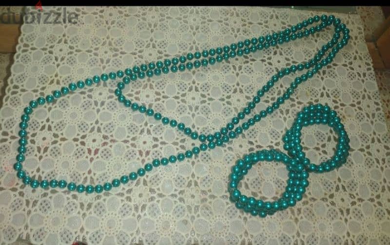 necklace green emerald set pearl necklace +2 bracelets 8