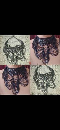 necklace vintage black sparkly sequins spider web 0