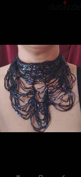 necklace vintage black sparkly sequins spider web 1
