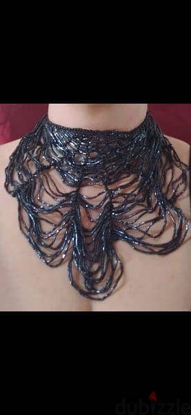necklace vintage black sparkly sequins spider web 3