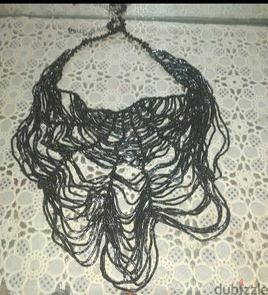 necklace vintage black sparkly sequins spider web 6