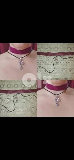 necklace 2 pcs choker and necklace purple colour 0