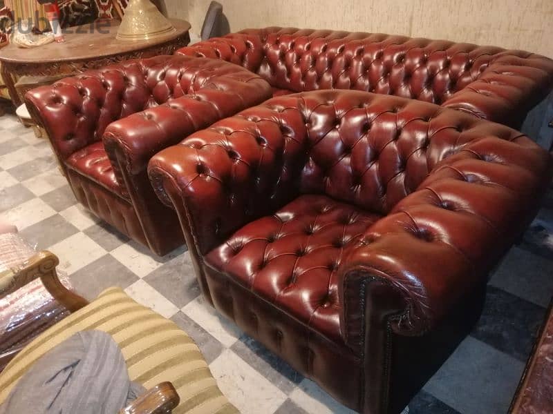 salon genuine leather original england chesterfield 3