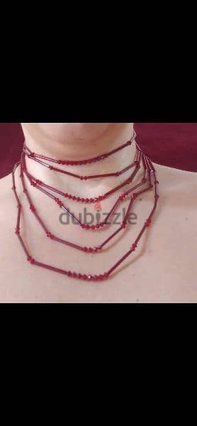 necklace dark red beads sequined  vintage