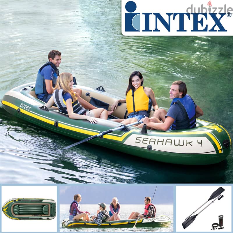 Intex Seahawk 4 Set Inflatable Boat with Oars and Pump 0