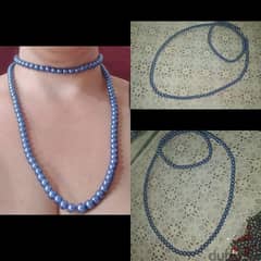 necklace blue pearl long necklace