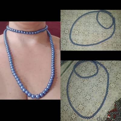 necklace blue pearl long necklace 1=7$ or 3= 15$