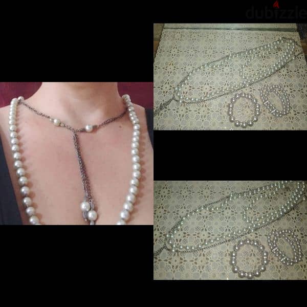 necklace silver colour pearl with bracelet 0