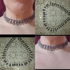 necklace vintage crystal choker colour grey