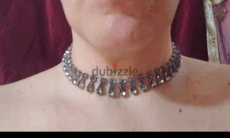 necklace vintage crystal choker colour grey 1