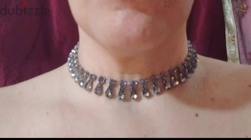 necklace vintage crystal choker colour grey 7