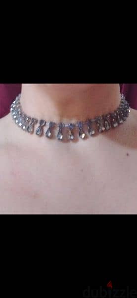 necklace vintage crystal choker colour grey 8
