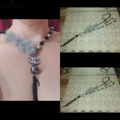 necklace 3a2ed ma3 farro grey w aswad