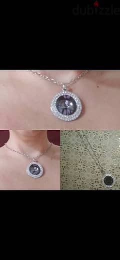 necklace big grey stone strass necklace