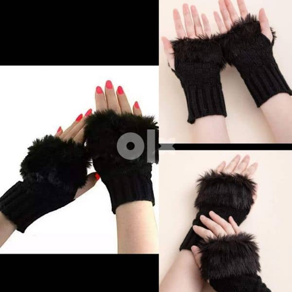 wool half fingers gloves with black fur  1=7$ or 3=15$ 0