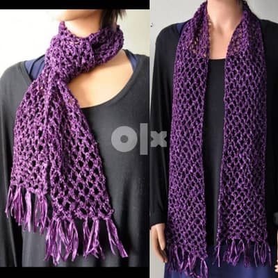 purple wool crochet scarf