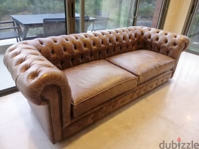 Canape chesterfield capiton genuine leather original england