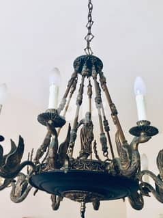 Grand Chandelier Style Empire bronz with swans and figurine 12 candles