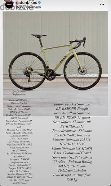 German Road Bike full carbon shimano 105 Color Sand/Chocolate Matt 2