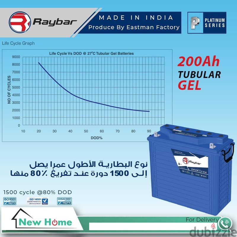 Eastman Raybar Tubular Gel Battery 200AH Platimun بطارية جيل انبوبية 2