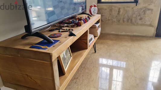 massive wood TV unit industrial style طاولة تلفاز