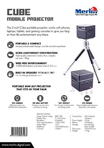 PORTABLE PROJECTOR Merlin Cube Mobile Pocket Portable Projector 2