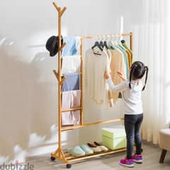 Standing Wooden Clothes Rack Bedroom Hanging Storage Rack Furniture