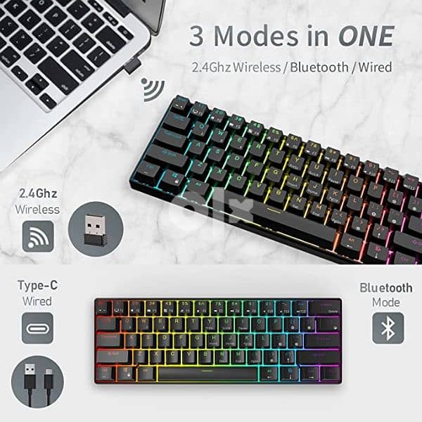 RK ROYAL KLUDGE RK61  Wireless/Bluetooth/Wired 60% Mechanical Keyboard 0