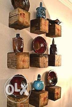 Recycled wood wall accessories shelves رفوف خشب مربع