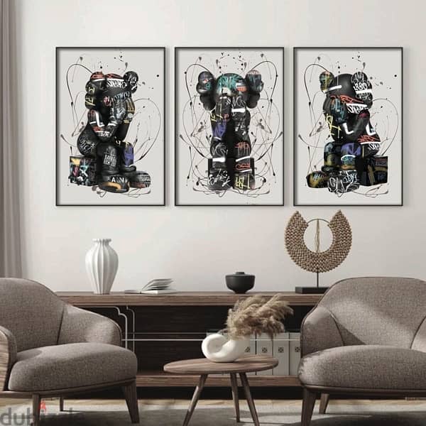 set of 3 graffiti shy kaws, excellent printing and quality 3