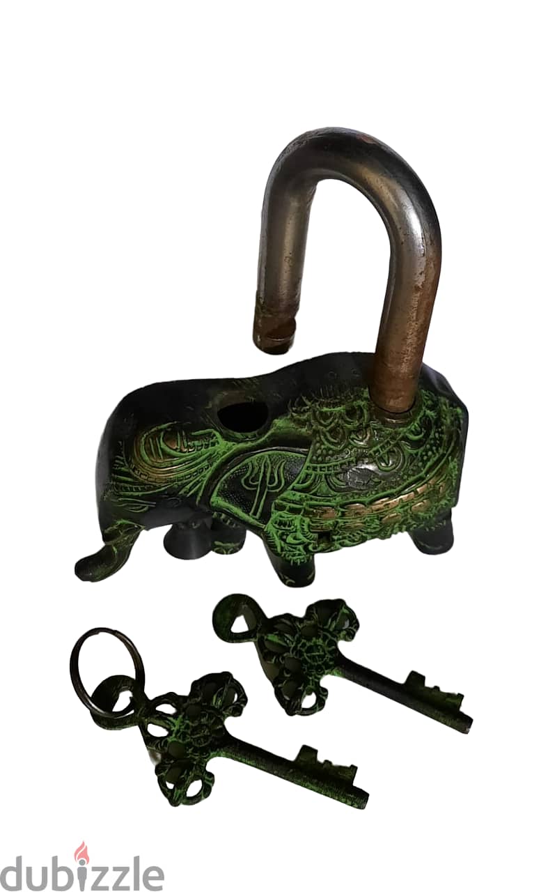 Brass Elephant Padlock with Keys Metal Bronze and Patine Look AShop™ 1