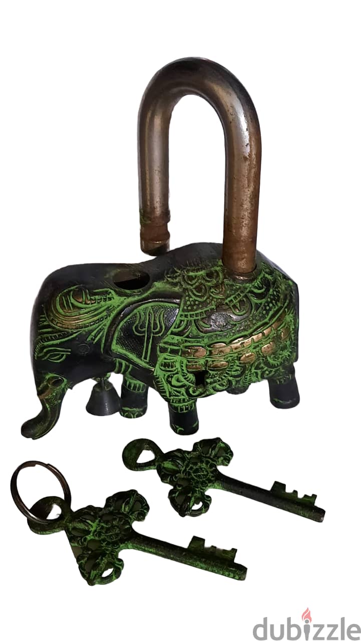 Brass Elephant Padlock with Keys Metal Bronze and Patine Look AShop™ 2