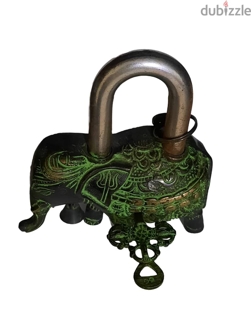 Brass Elephant Padlock with Keys Metal Bronze and Patine Look AShop™ 3