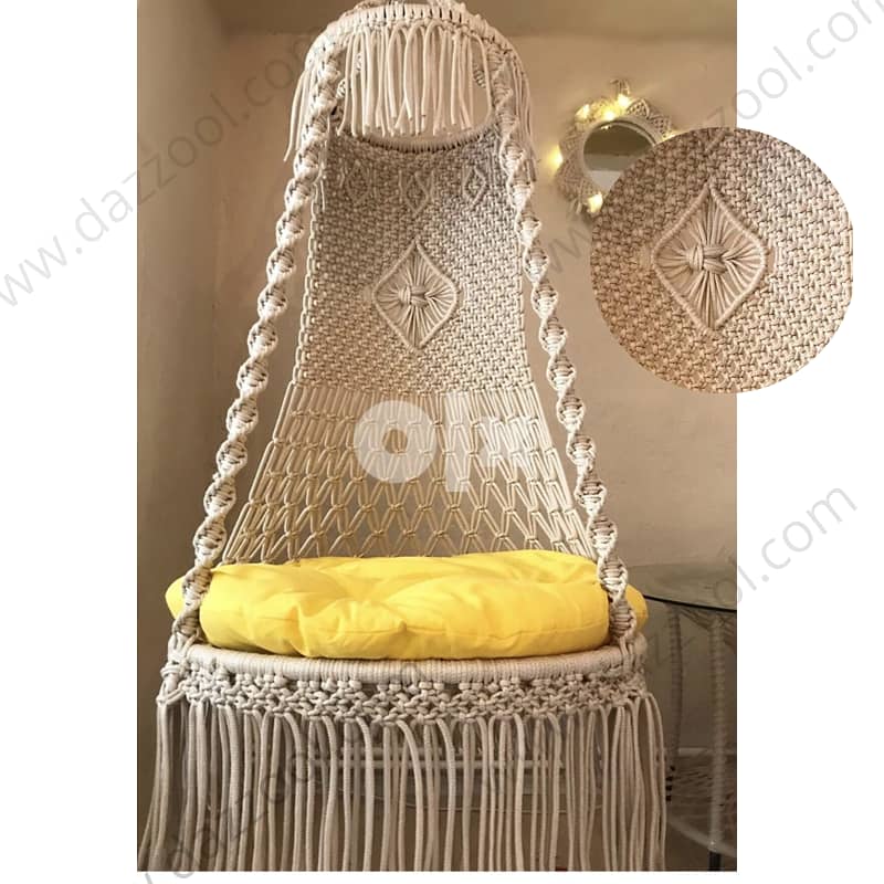 Dazzool Handmade Macrame Swing Hammock Cream Color 60cmx(150cm/170cm) 0