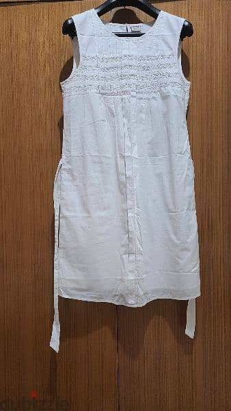 Esprit white cotton dress 38 medium فستان قطن ابيض