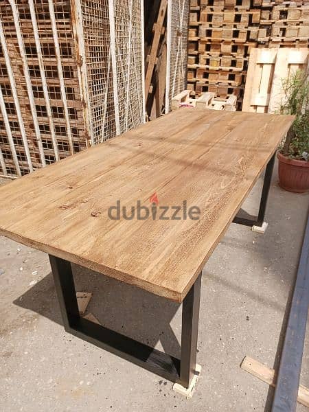 wood dining table with metal base طاولة سفرة خشب وقاعدة حديد 7