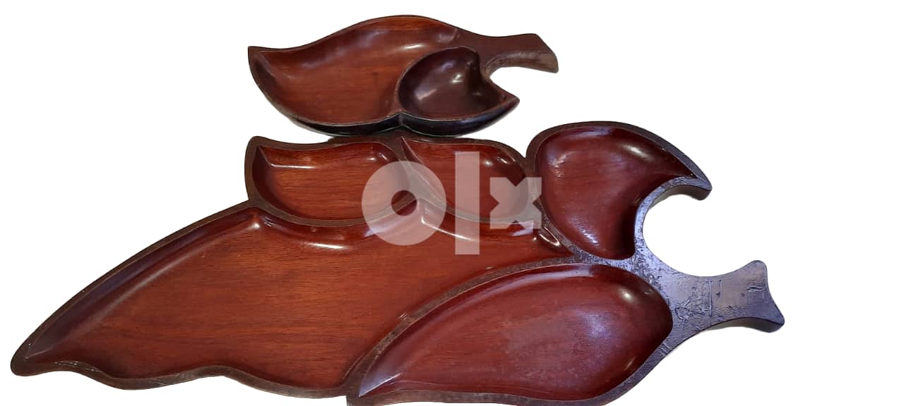 Vintage Mahogany Wooden Set Leaf Shape Bowl and serving tray AShop™ 2