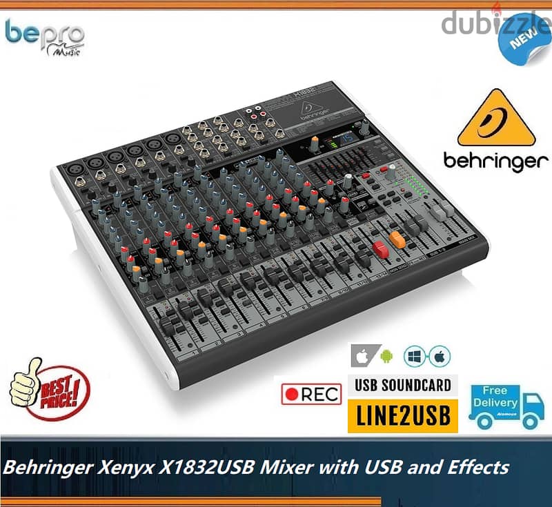 Behringer Xenyx X1832USB Mixer with USB and Effects - Musical