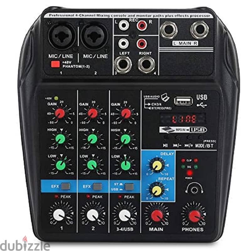 DJ Mixer 4 Channels Mixing Console Effects Processor with Sound Card - 1