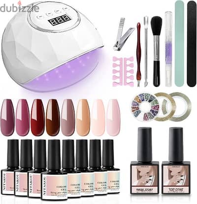 Nitakou Gel Nail Polish Kit with 48W LED Light,8 pcs Nude