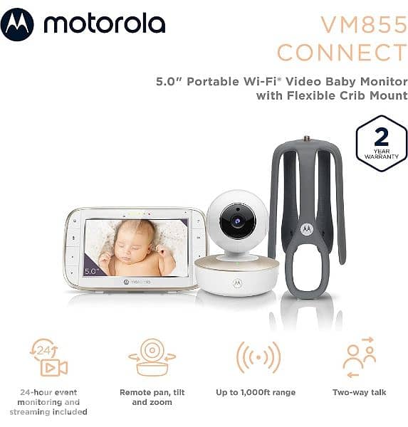 Motorola VM855 Connect 5-Inch WiFi Video Baby Monitor in White 3