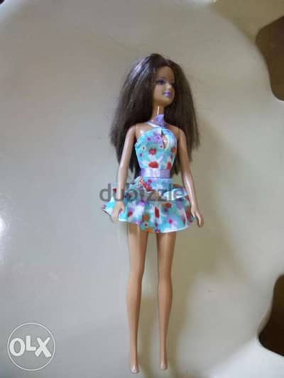 Barbie GLITZ Brunette doll in floral dress 2005 Unflexi solid legs=16