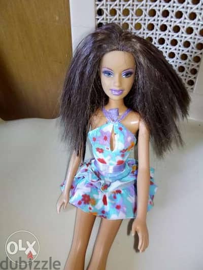 Barbie GLITZ Brunette doll in floral dress 2005 Unflexi solid legs=16