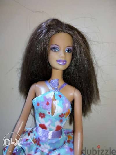 Barbie GLITZ Brunette doll in floral dress 2005 Unflexi solid legs=16