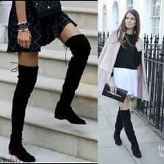 flat heels over the knee black velvet boots no heels 38.39 only