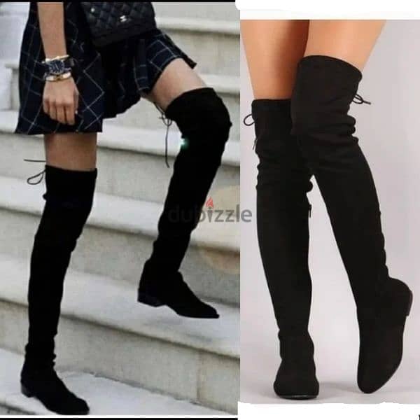 flat heels over the knee black velvet boots no heels 38.39 only 1