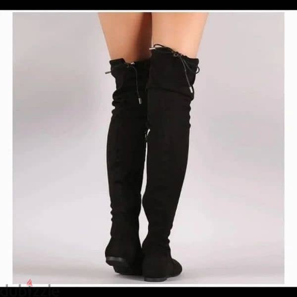 flat heels over the knee black velvet boots no heels 38.39 only 5