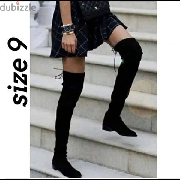 flat heels over the knee black velvet boots no heels 38.39 only 7